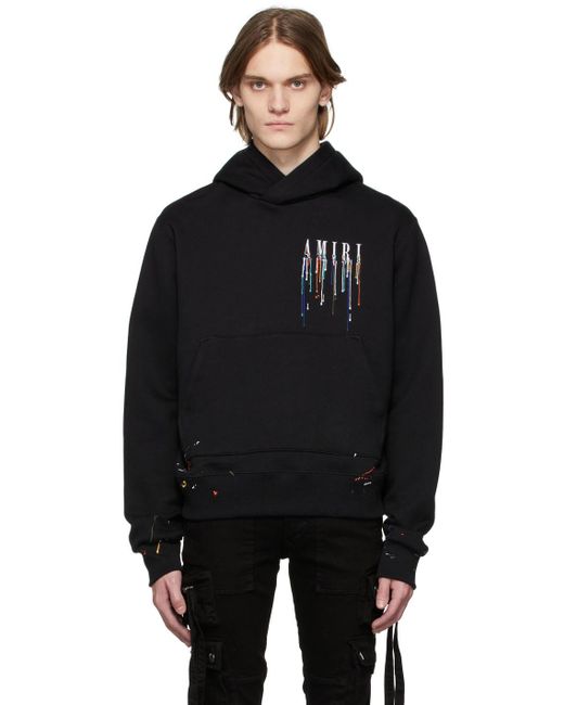 Amiri Cotton Embroide Paint Drip Core Logo Hoodie in Black/White (Black