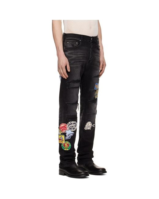 Amiri Black Station Patch Repair Slim Jeans for men