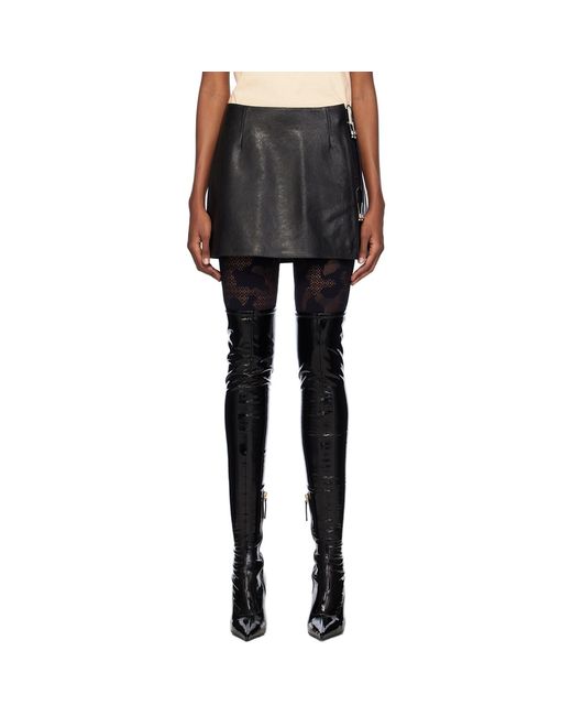 Gcds Black Hoop Leather Miniskirt