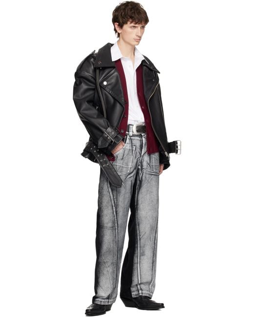 VAQUERA Black Oversized Moto Leather Jacket for men