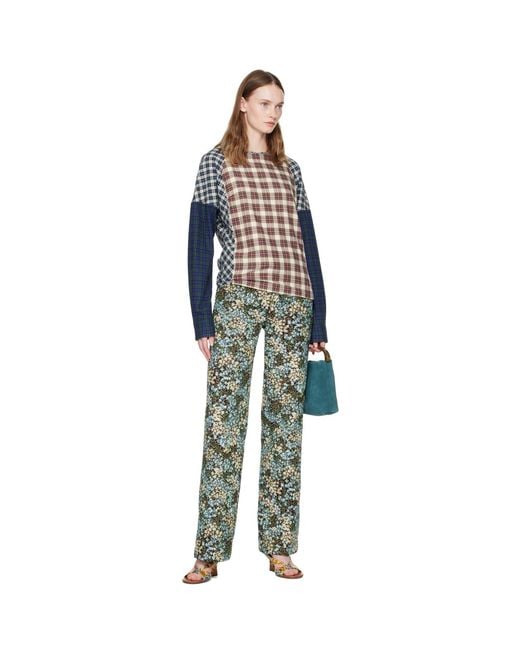 Dries Van Noten Blue Contrast Cotton Flannel Top