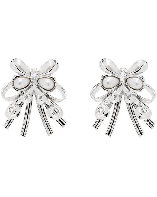 ShuShu/Tong Black Silver Pearl Butterfly Flower Earrings