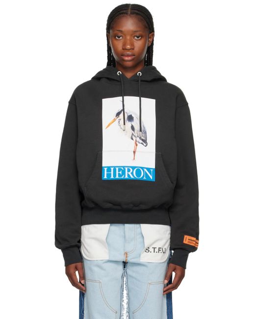 Pull à capuche noir à image et logo Heron Preston en coloris Black