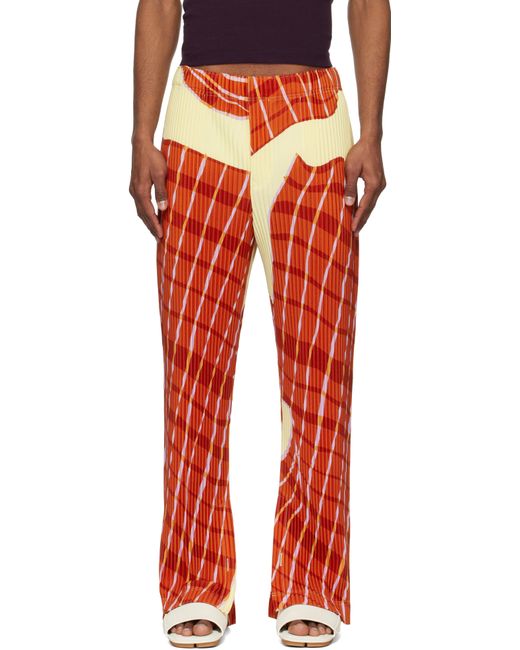 Pantalon Jaune Et À Motif Écossais Windswept Homme Plissé Issey Miyake pour homme en coloris Red