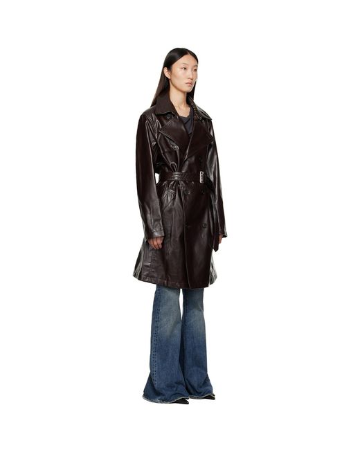 MM6 by Maison Margiela Black Burgundy Rain Faux-Leather Trench Coat
