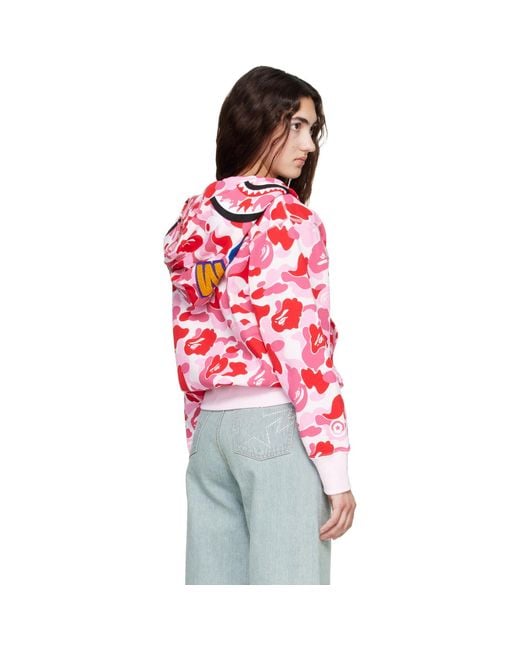 A Bathing Ape Red Abc Camo Shark Full Zip Hoodie