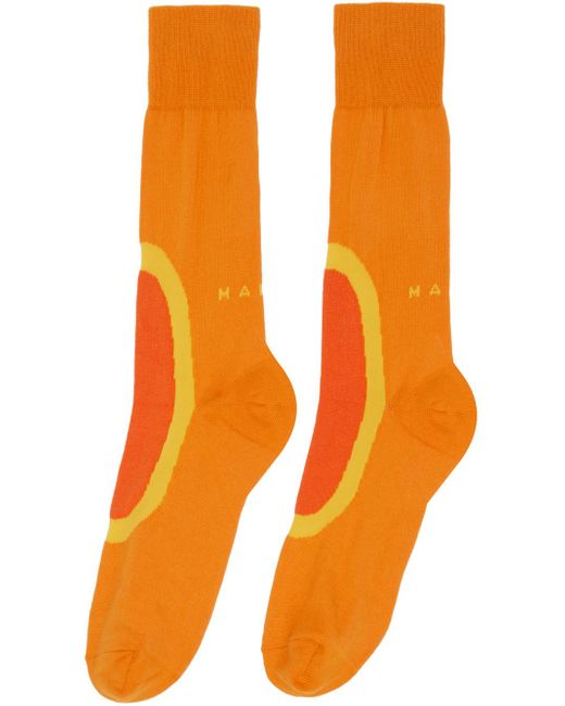Marni Orange Jacquard Socks for men