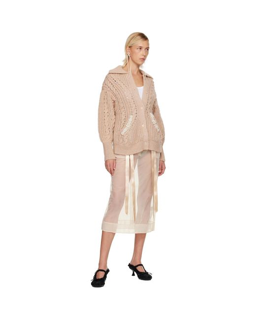 Simone Rocha Natural Sheer Bow Ribbon Pencil Midi Skirt