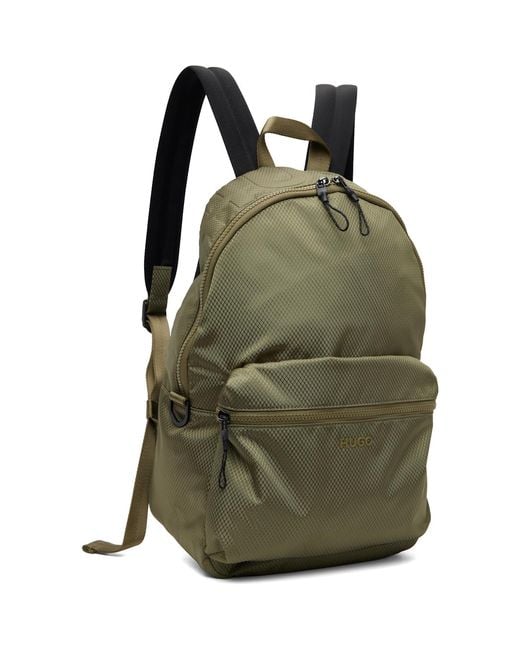 HUGO Green Khaki Embossed-Logo Backpack for men
