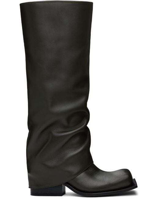 FIDAN NOVRUZOVA Black Khaki Havva Chunky Heel Plissè Tall Boots