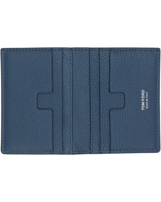 Tom Ford Blue Grain Leather Folding Card Holder for men