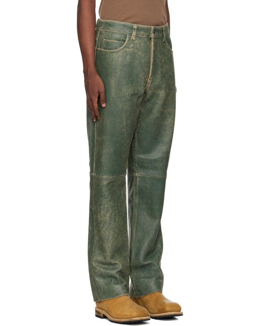 Guess Green Crackle Leather Pants for men