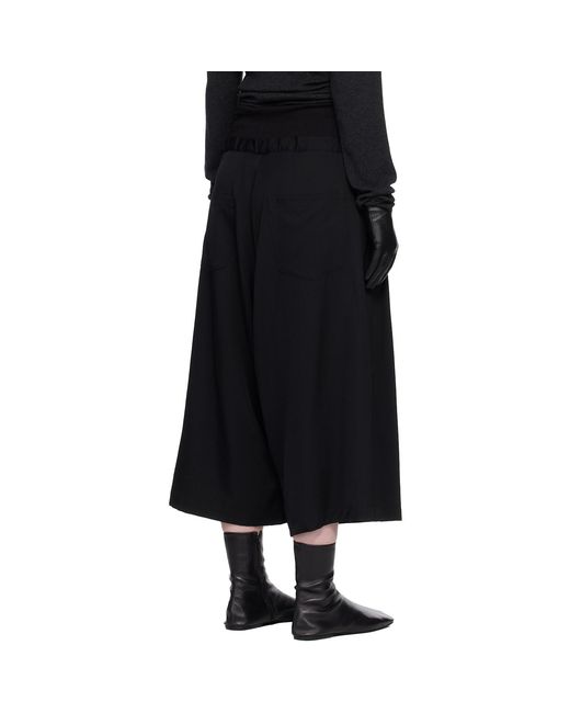 Y's Yohji Yamamoto Black Wool Gabardine Rib Waist Wide Trousers