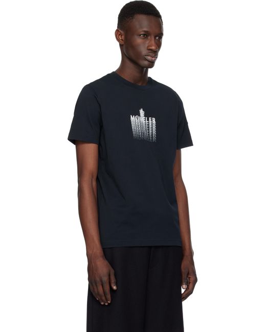 T-Shirt Bleu Marine En Coton À Logo À Effet Délavé Moncler pour homme en coloris Black