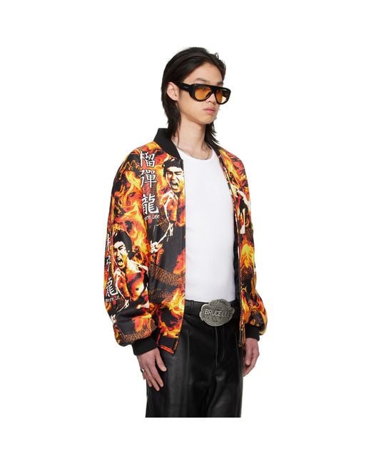 Lu'u Dan Orange Bruce Lee X Lựu Đạn & 'Bruce Lee' Leather Bomber Jacket for men