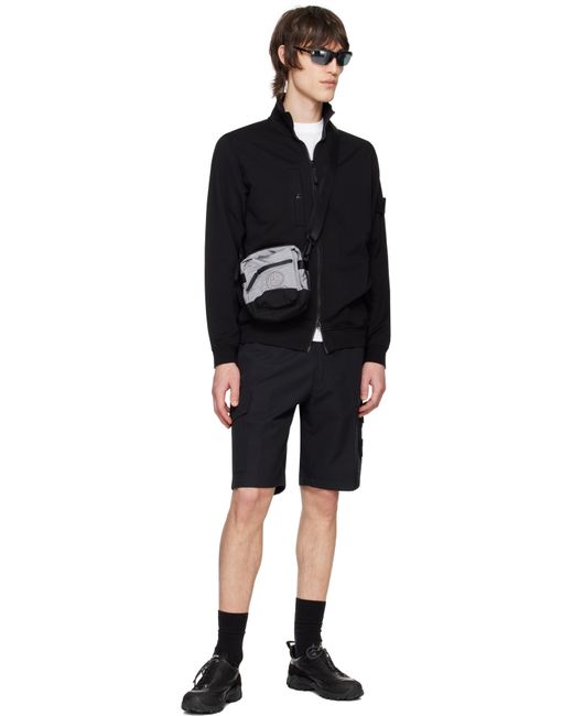 メンズ Stone Island ブラック コットン ストレッチ ジップアップ ジャケット Black
