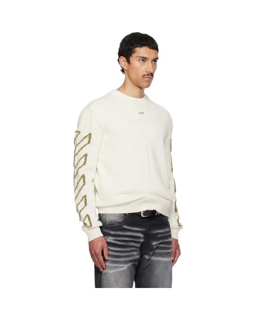 Off-White c/o Virgil Abloh White Diagonal Outline Knit Crewneck Sweater for men