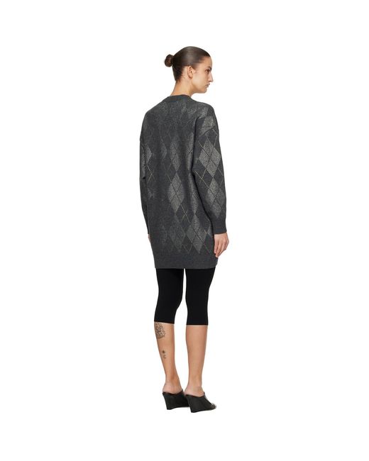 Alexander Wang Black Long Sleeve Crewneck Crystal Argyle Hotfix Minidress