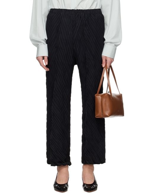 Issey Miyake Black Wrinkled & Twisted Trousers