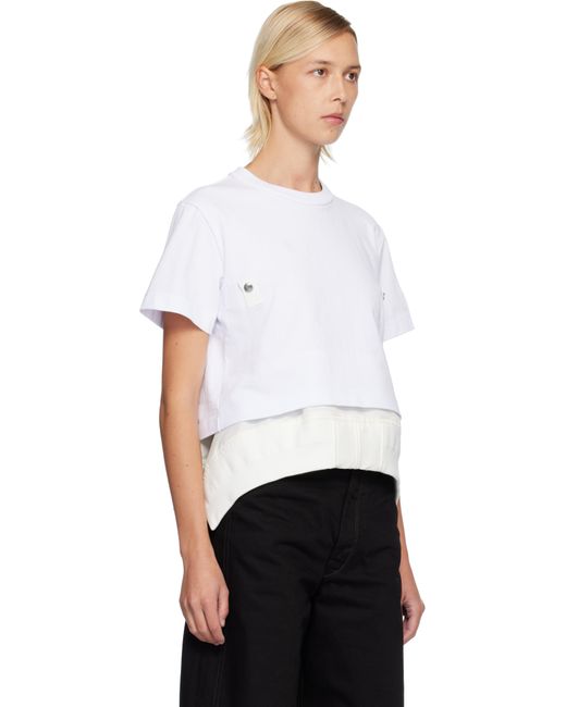 Sacai White Off- Cotton Jersey & Nylon Twill T-Shirt