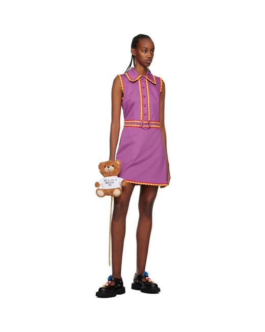 Moschino Black Purple Belted Minidress