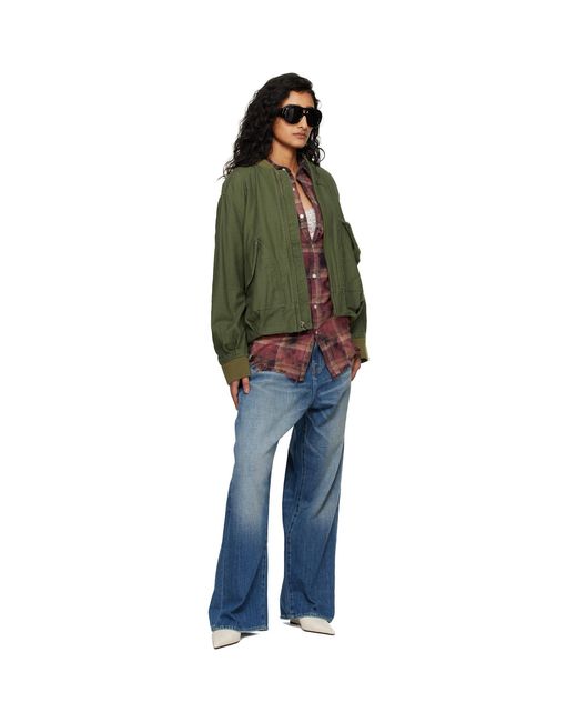 R13 Green Khaki Bubble Bomber Jacket
