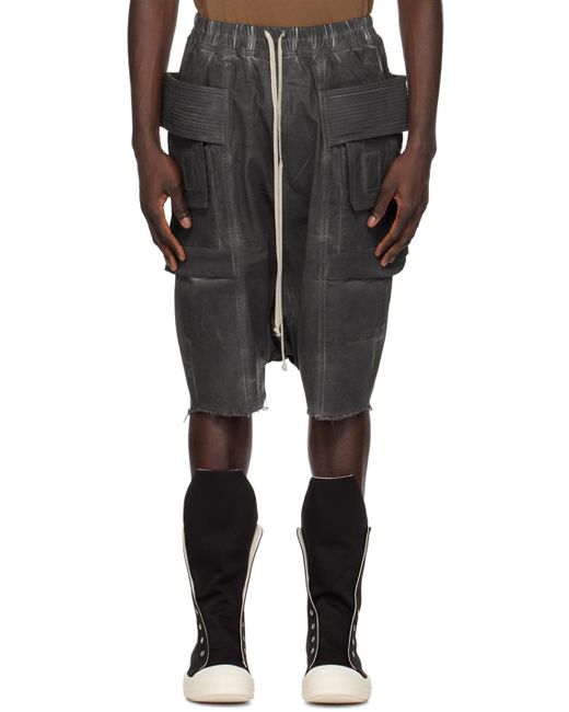 Rick Owens Black Gray Creatch Denim Shorts for men