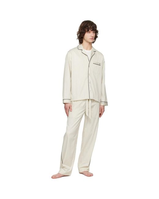 Tekla White Sateen Long-Sleeved Pyjama Shirt for men