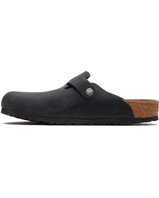 Birkenstock Black Regular Boston Oiled Leather Slip-On Loafers for men