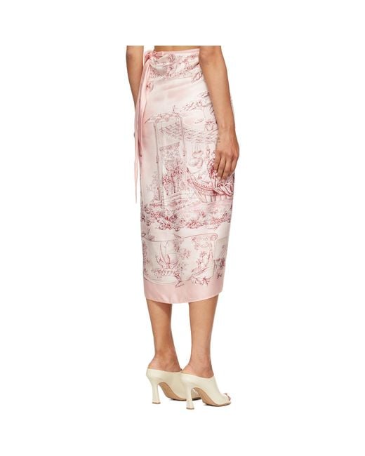 Ferragamo Pink Voyage Print Silk Midi Skirt