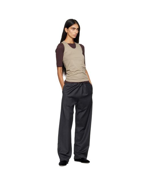 Ssstein Black Wool Silk Drawstring Easy Trousers