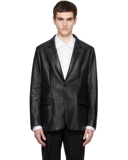 Lardini Black Notched Lapel Leather Jacket for men