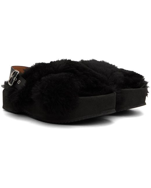 Dries Van Noten Black Fur Platform Sandals for men
