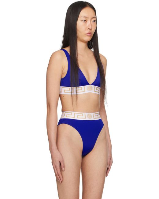 Versace Blue Greca Border Bikini Top
