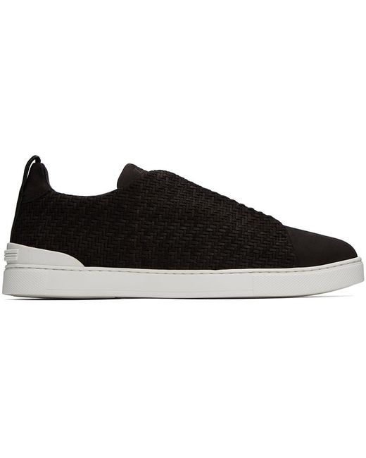 Zegna Black Brown Triple Stitch Sneakers for men