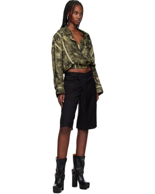 R13 Black Crossover Knee-Length Shorts