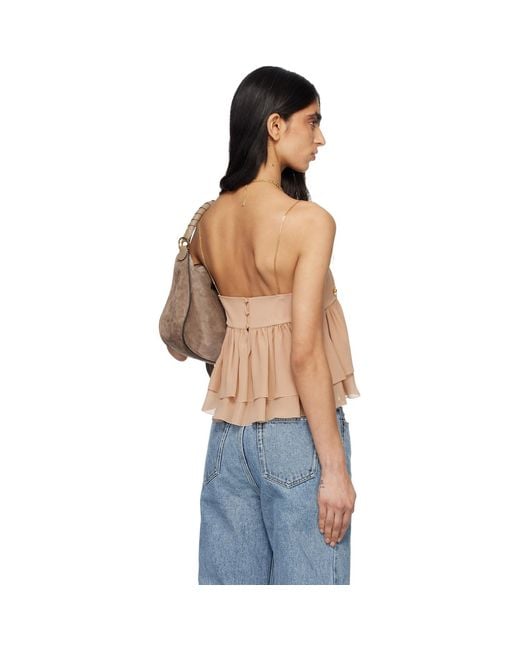 Chloé Blue Sleeveless Ruffle Silk Georgette Top