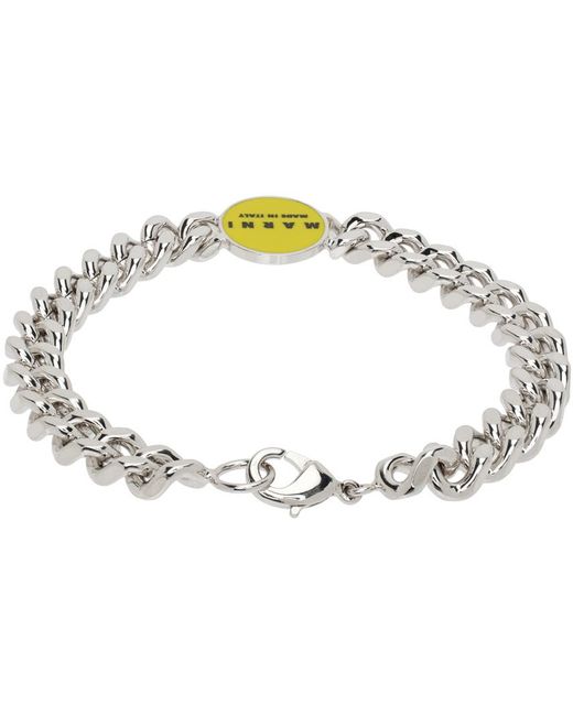 Marni Black Silver & Yellow Logo Chain Bracelet for men