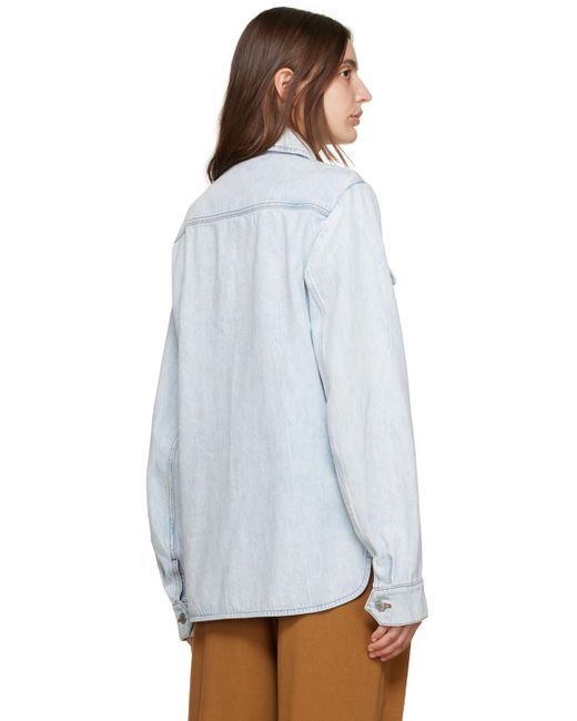 Dries Van Noten White Blue Shirttail Denim Jacket
