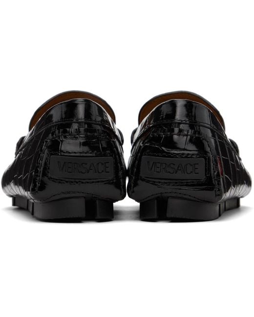 Versace Black Croc-Effect Leather Driver Loafers for men