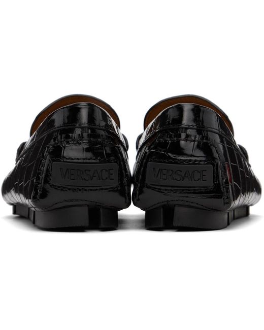 Flâneurs de conduite noirs en cuir gaufré façon croco Versace pour homme en coloris Black