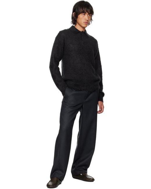 AURALEE Brushed Super Kid Mohair Knit Polo in Black for Men