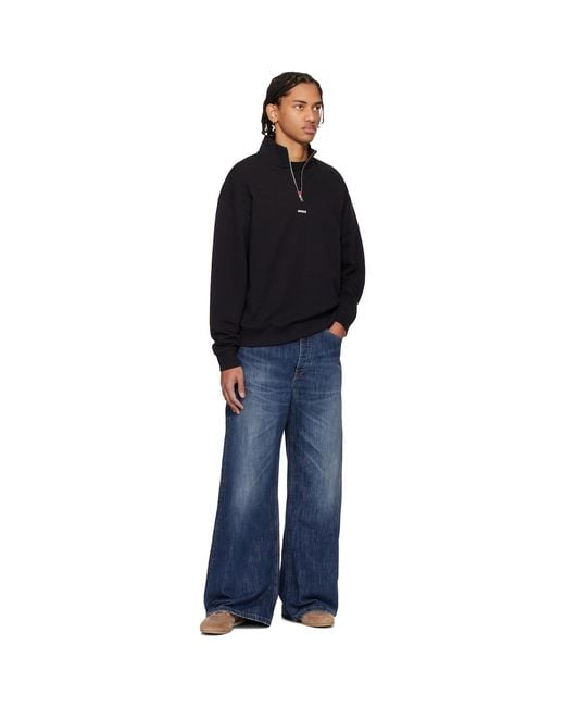 HUGO Black Cotton Terry Logo-Print Sweatshirt for men