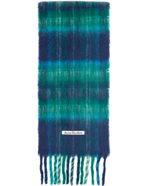Acne Blue Mohair Check Scarf for men