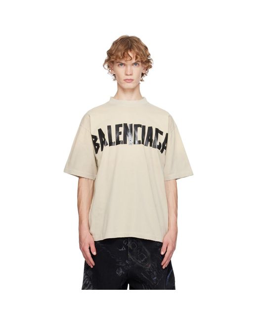 Balenciaga Natural Tape Logo Medium Fit T-Shirt for men