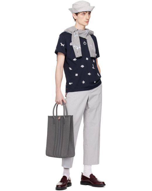 Thom Browne Blue Navy Embroidered T-shirt for men