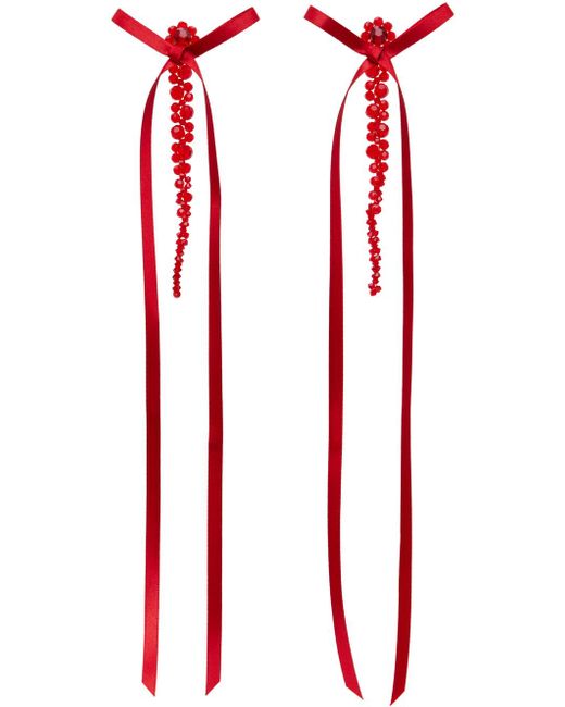 Simone Rocha Red Bow Ribbon Drip Earrings