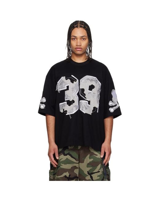 Mastermind Japan Black '39' Distressed Patch Half Sleeve T-Shirt for men