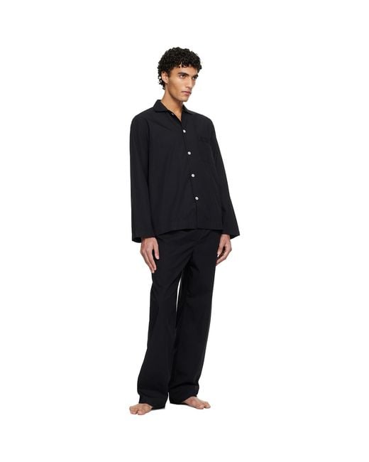 Tekla Black Poplin Long-Sleeved Pyjama Shirt for men