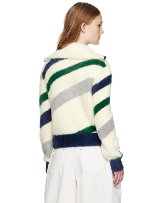 Casablanca Black Off- Striped Fluffy Zip Up Jacket